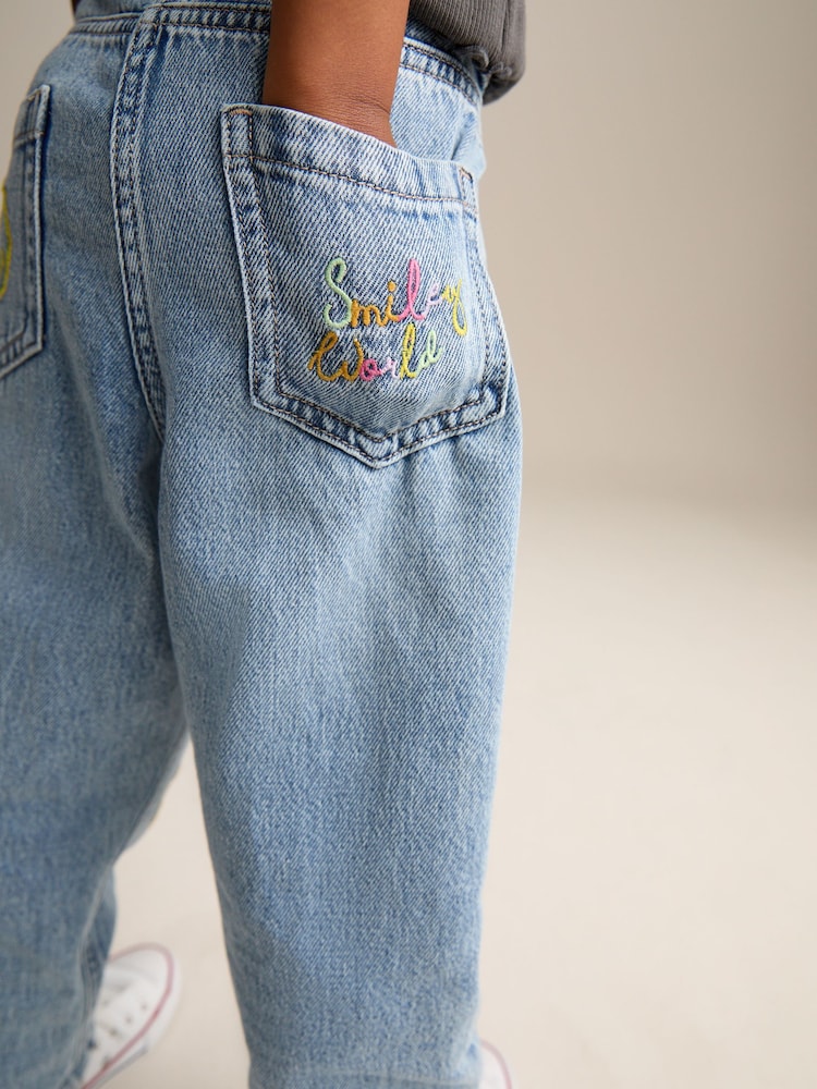 Mid Blue SmileyWorld® 100% Cotton Mom Jeans (3-16yrs) - Image 5 of 5 Mid Blue SmileyWorld® 100% Cotton Mom Jeans (3-16yrs) - Image 5 of 5