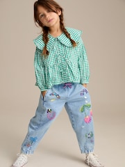 Mid Blue Pull On Embroidered Barrel 100% Cotton Jeans (3-16yrs) - Image 2 of 8
