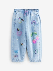 Mid Blue Pull On Embroidered Barrel 100% Cotton Jeans (3-16yrs) - Image 5 of 8