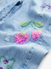 Mid Blue Pull On Embroidered Barrel 100% Cotton Jeans (3-16yrs) - Image 7 of 8