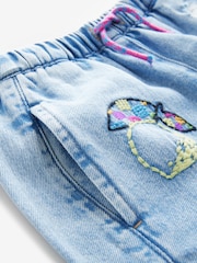 Mid Blue Pull On Embroidered Barrel 100% Cotton Jeans (3-16yrs) - Image 8 of 8