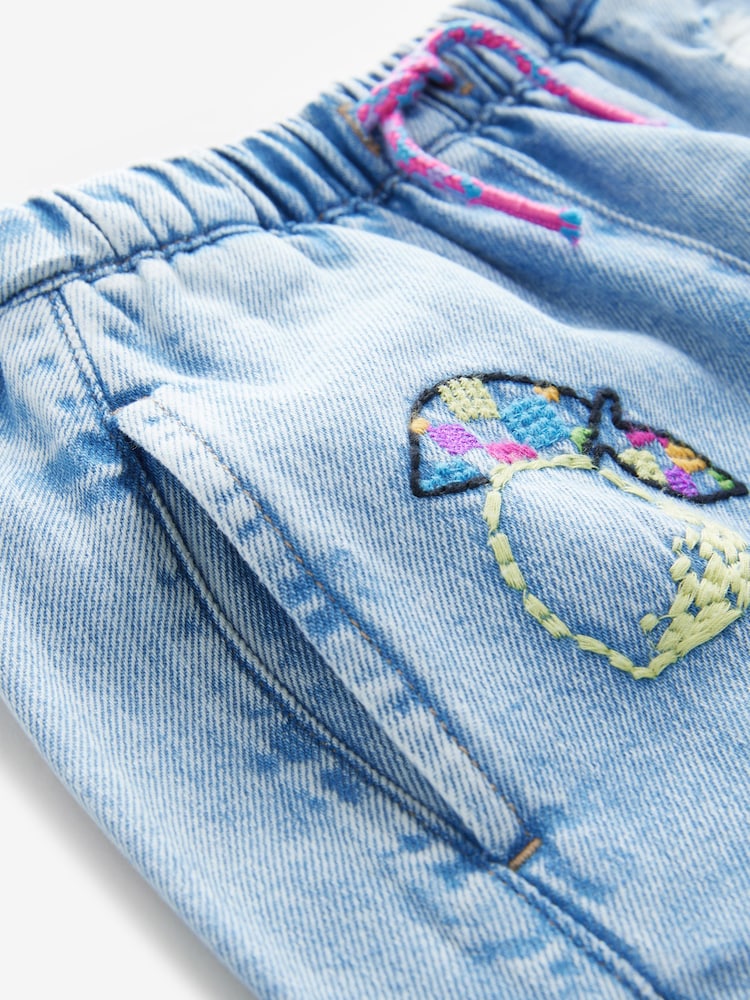 Mid Blue Pull On Embroidered Barrel 100% Cotton Jeans (3-16yrs) - Image 8 of 8
