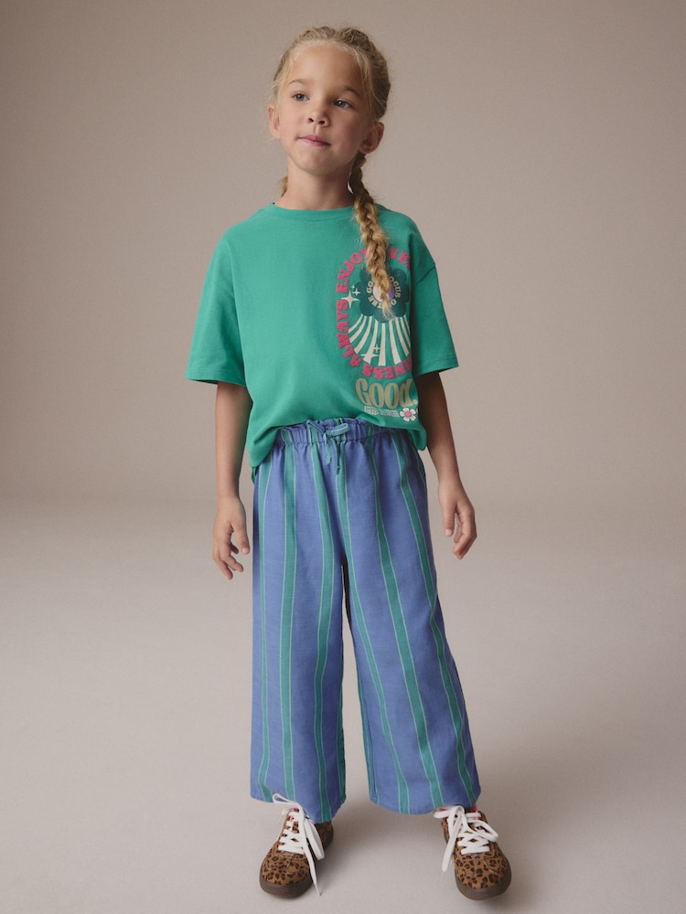 Blue/Green Stripe Wide Leg Trousers (3-16yrs) - Image 1 of 5