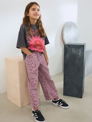 Pink Leopard Print Wide Leg Jeans (3-16yrs) - Image 1 of 4