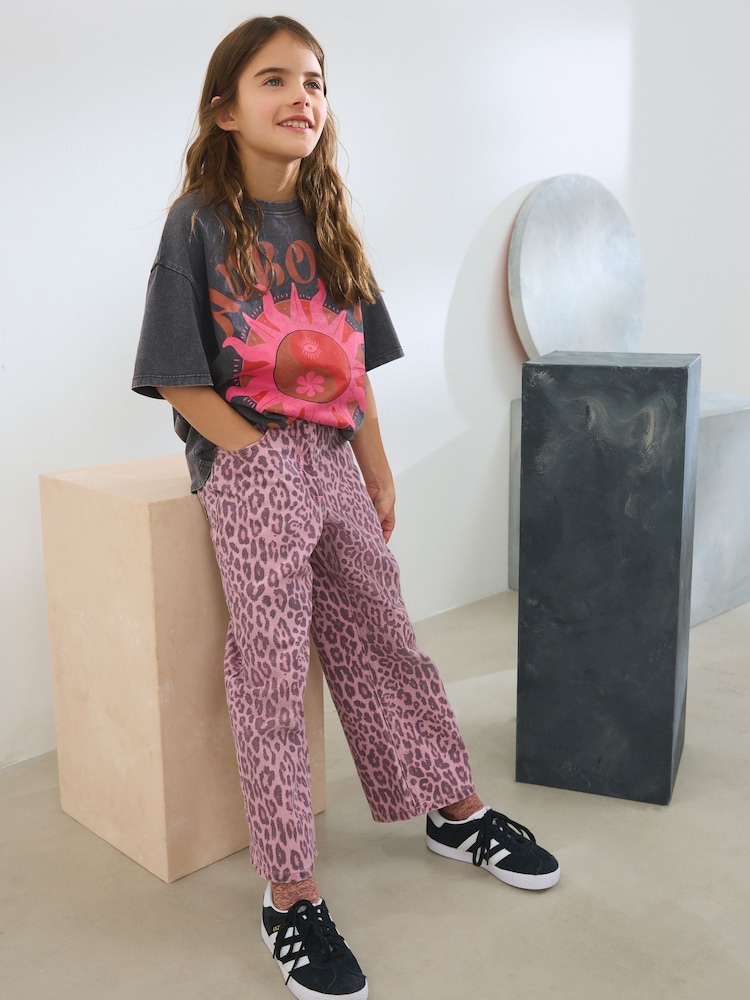 Pink Leopard Print Wide Leg Jeans (3-16yrs) - Image 1 of 4