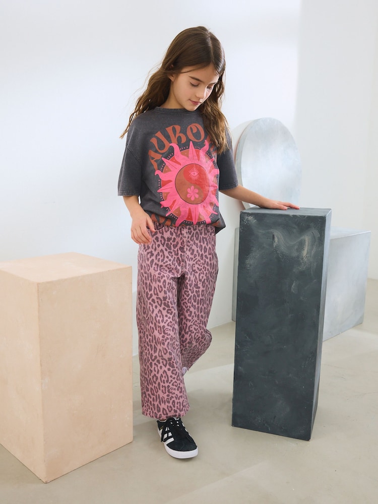 Pink Leopard Print Wide Leg Jeans (3-16yrs) - Image 3 of 4