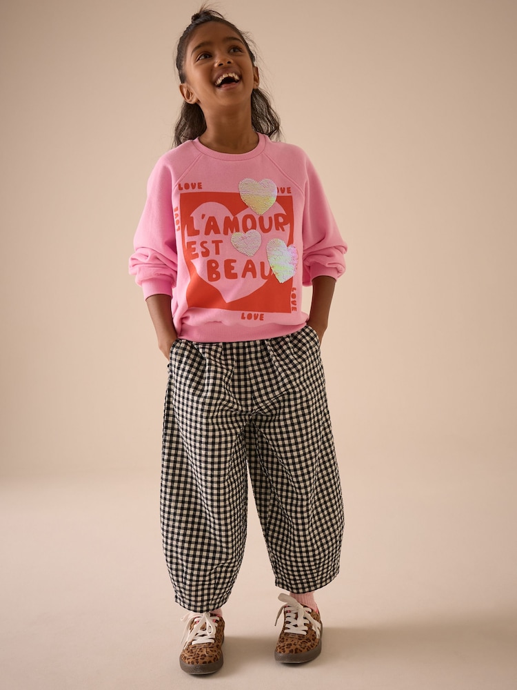 Black & White Gingham Barrel Leg Trousers (3-16yrs) - Image 4 of 9