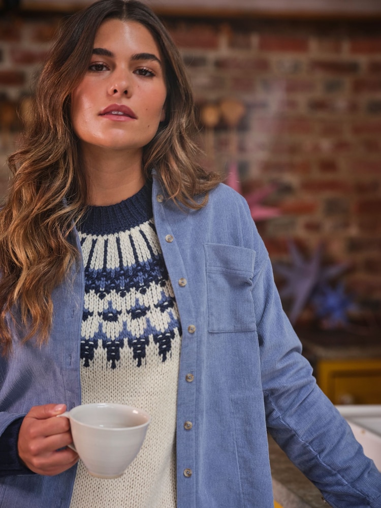 FatFace Dusky Blue Carolin Cord 100% Cotton Shirt - Image 1 of 6 FatFace Dusky Blue Carolin Cord 100% Cotton Shirt - Image 1 of 6