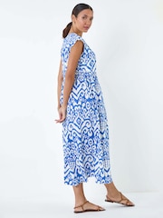 Roman Blue Print Midi Smock Dress - Image 1 of 5