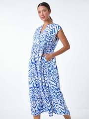 Roman Blue Print Midi Smock Dress - Image 2 of 5