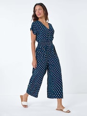 Roman Blue Metallic Foil Print Jumpsuit - Image 1 of 5