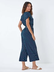 Roman Blue Metallic Foil Print Jumpsuit - Image 3 of 5