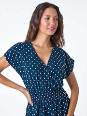Roman Blue Metallic Foil Print Jumpsuit - Image 4 of 5
