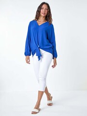 Roman Blue Plain Long Sleeve Tie Front Top - Image 2 of 5