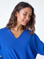 Roman Blue Plain Long Sleeve Tie Front Top - Image 4 of 5