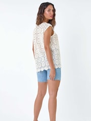 Roman Natural 100% Cotton Crochet Stretch Knitted Vest - Image 3 of 5