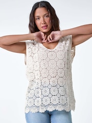 Roman Natural 100% Cotton Crochet Stretch Knitted Vest - Image 4 of 5