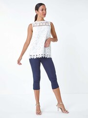 Roman White Ladder Trim Lace Jersey Top - Image 2 of 5