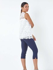 Roman White Ladder Trim Lace Jersey Top - Image 3 of 5