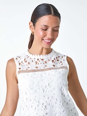 Roman White Ladder Trim Lace Jersey Top - Image 4 of 5