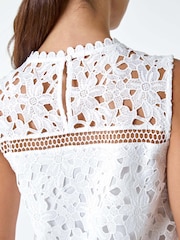 Roman White Ladder Trim Lace Jersey Top - Image 5 of 5