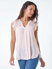 Pink - Roman Sleeveless Lace Detail Blouse - Image 1 of 5