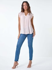 Pink - Roman Sleeveless Lace Detail Blouse - Image 2 of 5