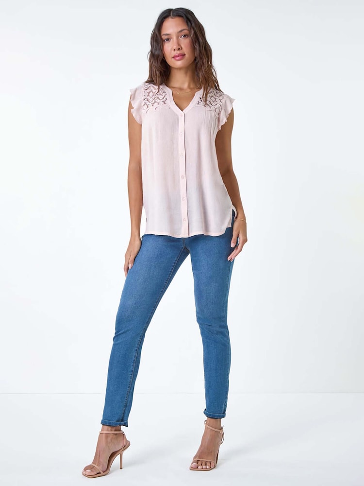 Pink - Roman Sleeveless Lace Detail Blouse - Image 2 of 5