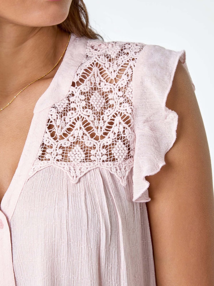 Pink - Roman Sleeveless Lace Detail Blouse - Image 5 of 5