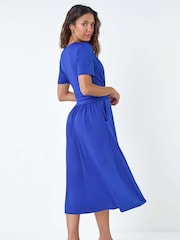 Roman Blue Gathered Midi Wrap Stretch Dress - Image 3 of 5