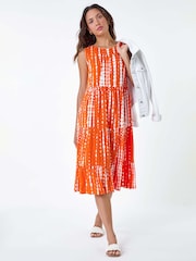 Roman Red Tie Dye Print Sleeveless Smock Dress - Image 2 of 5