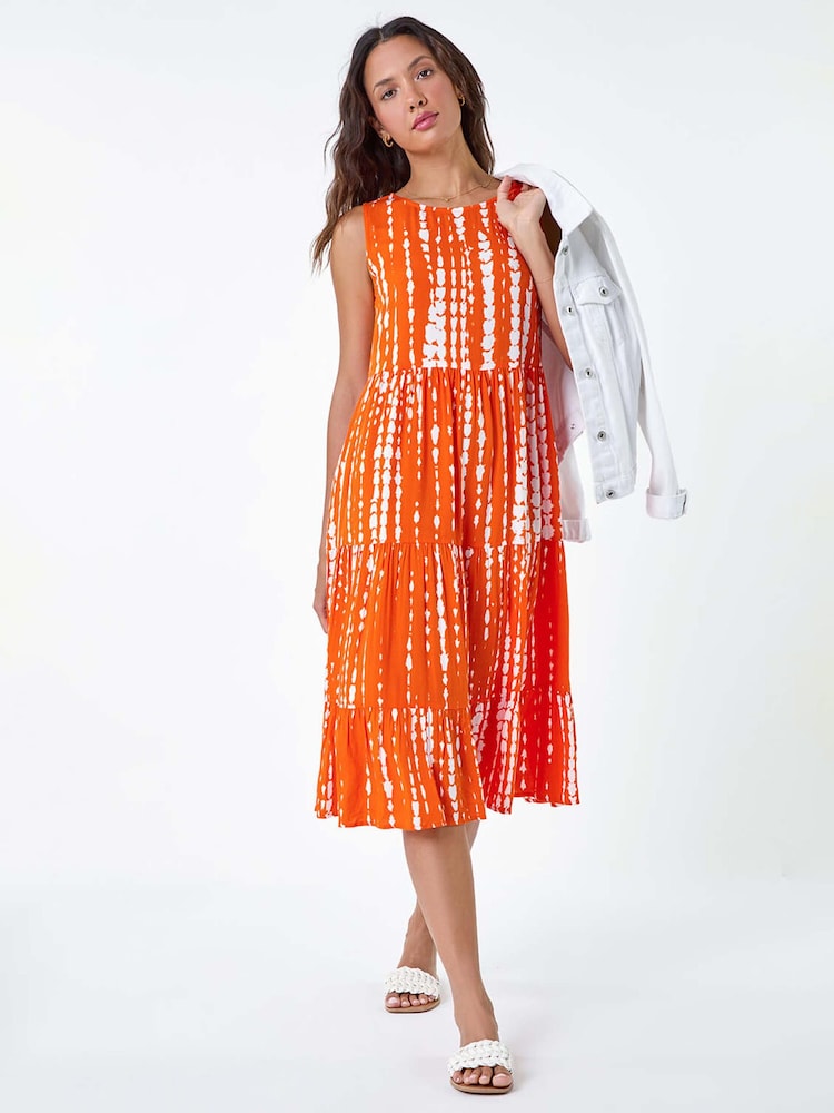 Roman Red Tie Dye Print Sleeveless Smock Dress - Image 2 of 5