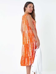 Roman Red Tie Dye Print Sleeveless Smock Dress - Image 3 of 5