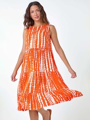 Roman Red Tie Dye Print Sleeveless Smock Dress - Image 4 of 5