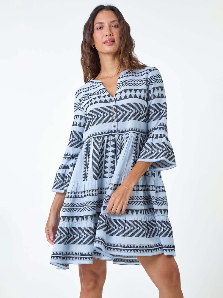 Roman Aztec Style Print 100% Cotton Smock Dress - Bild 2 von 5 Roman Aztec Style Print 100% Cotton Smock Dress - Bild 2 von 5