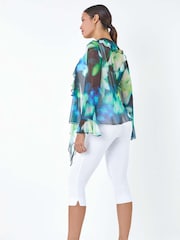 Roman Green Tie Frill Detail Stretch Mesh Top - Image 3 of 5