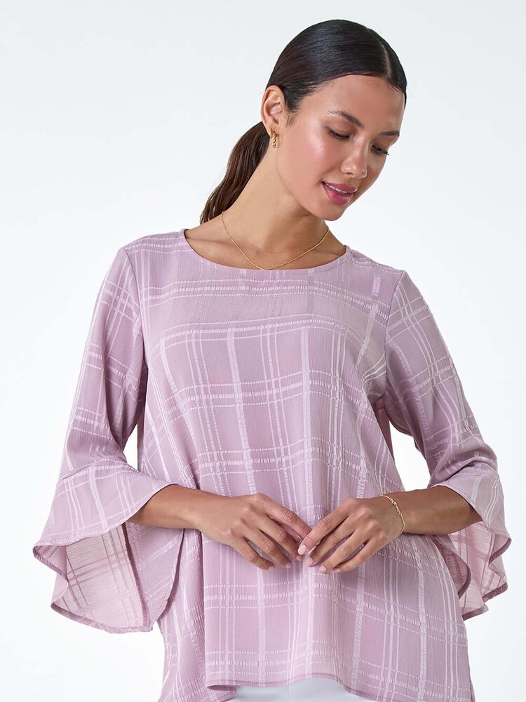 Roman Pink Satin Stripe Frill Sleeve Top - Image 1 of 5
