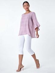 Roman Pink Satin Stripe Frill Sleeve Top - Image 2 of 5