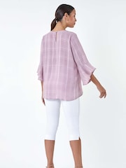Roman Pink Satin Stripe Frill Sleeve Top - Image 3 of 5