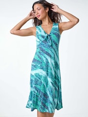 Roman Green Burnout Abstract Knot Front Stretch Dress - Image 1 of 5