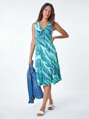 Roman Green Burnout Abstract Knot Front Stretch Dress - Image 2 of 5