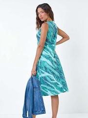 Roman Green Burnout Abstract Knot Front Stretch Dress - Image 3 of 5