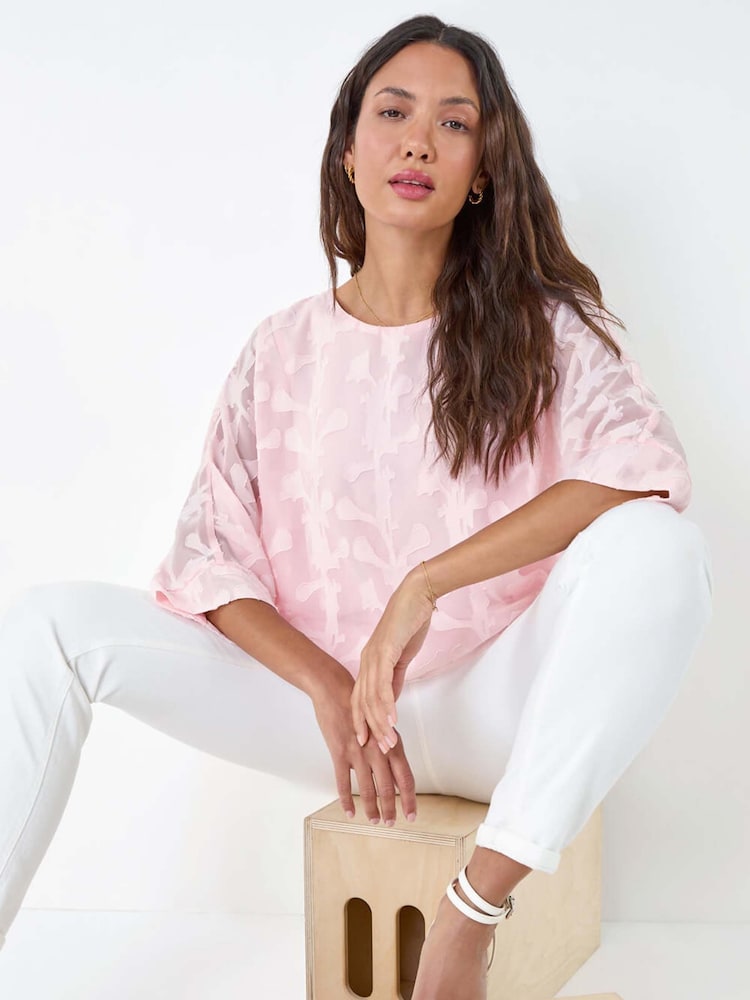 Roman Burnout Floral Dipped Hem Overlay Top - Bild 1 von 5