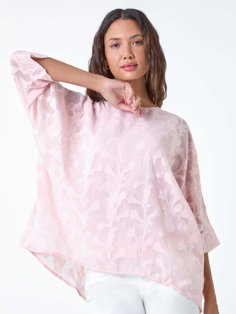 Roman Burnout Floral Dipped Hem Overlay Top - Bild 2 von 5