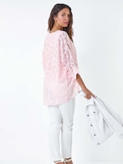 Roman Burnout Floral Dipped Hem Overlay Top - Bild 3 von 5