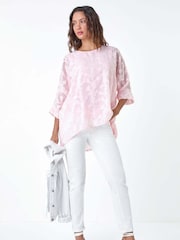 Roman Burnout Floral Dipped Hem Overlay Top - Bild 4 von 5