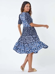 Roman Blue Floral Cotton Blend Tiered Smock Dress - Image 3 of 5