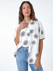 Roman White Cotton Blend Dandelion Print Shirt - Image 1 of 5