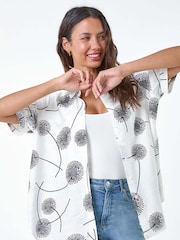 Roman White Cotton Blend Dandelion Print Shirt - Image 2 of 5