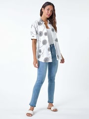Roman White Cotton Blend Dandelion Print Shirt - Image 4 of 5